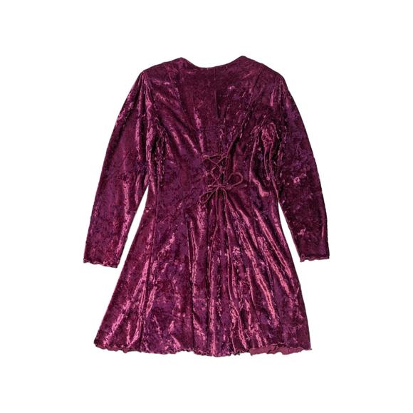 Vintage Velvet Button Down Dress Long Sleeve Lettuce Hem Corset Back Lace Up - Picture 3 of 7